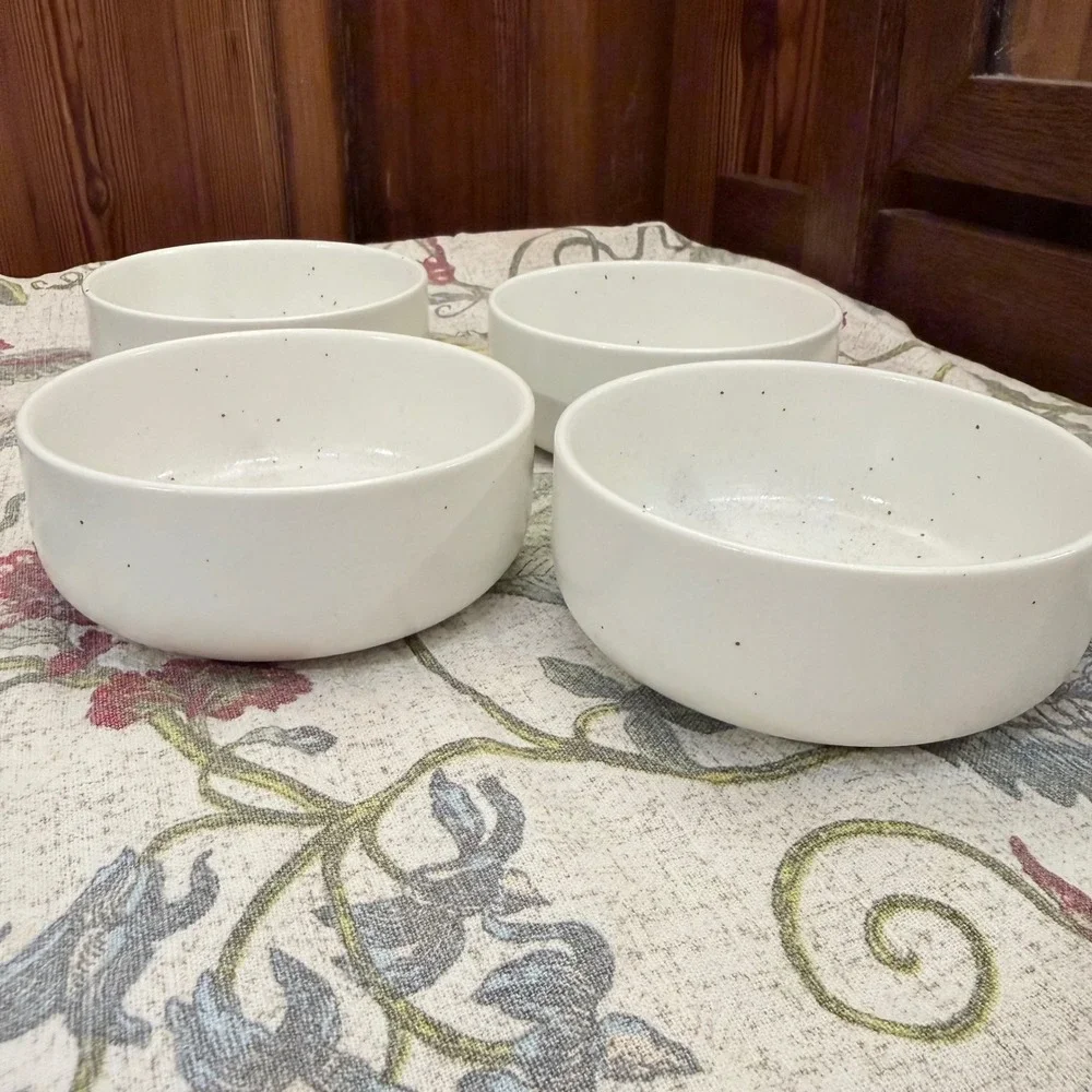 Calvin Klein Set Speckled Stoneware Bowls Japan White Ceramic Prep Serving Bowls